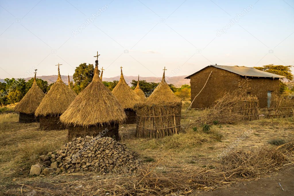 Traditional Ethiopian Hut near the Blue Nile falls, Tis-Isat in Ethiopia