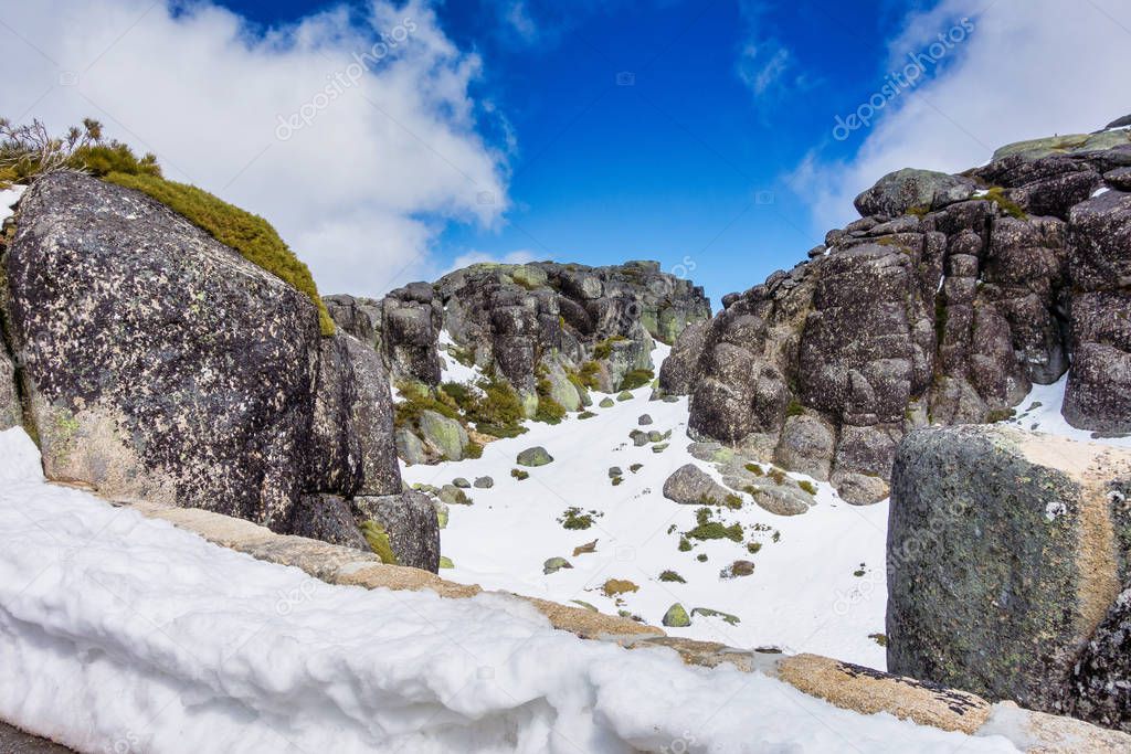 Landscape with snow in the Serra da Estrela. County of Guarda. Portugal
