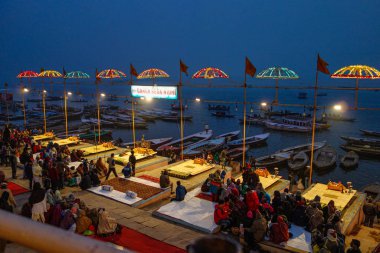 Varanasi, India - Dec 25, 2019: Ganga Aarti on the Dashashwamedh Ghat