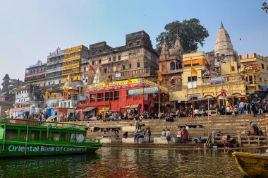 Varanasi, India - Dec 23, 2019: Morning View of The Ghats and City of Varanasi