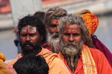Varanasi, India - Dec 23, 2019: Sadhu at the ghats in Varanasi in India