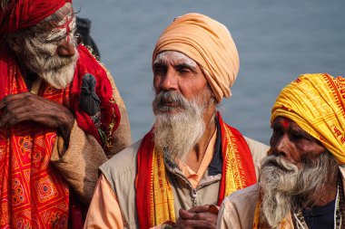 Varanasi, India - Dec 23, 2019: Sadhu at the ghats in Varanasi in India