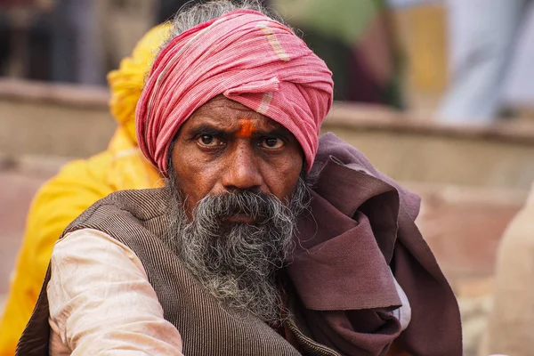 Varanasi, India - Dec 23, 2019: Sadhu at the ghats in Varanasi in India — стокове фото