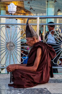 Kyaiktiyo, Myanmar - Nov 04, 2019: Monk at Kyaiktiyo Pagoda
