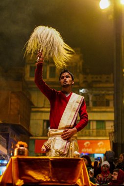 Varanasi, India - Dec 25, 2019: Ganga Aarti on the Dashashwamedh Ghat