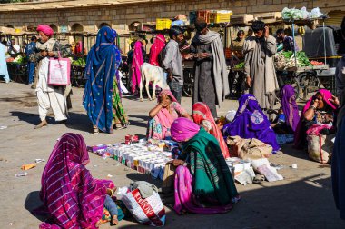 Jaisalmer, India - Dec 31, 2019: Traditional indian street market in Jaisalmer