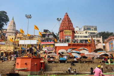 Varanasi, India - Dec 23, 2019: Morning View of The Ghats and City of Varanasi