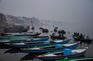 Varanasi, India - Dec 23, 2019: Morning View of The Ghats and City of Varanasi