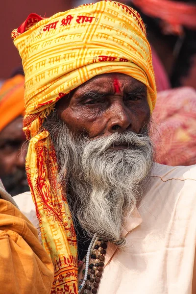 Varanasi, India - Dec 23, 2019: Sadhu at the ghats in Varanasi in India