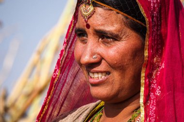 Jaisalmer, India - Dec 30, 2019: Beautiful dressed women in Jaisalmer, Rajasthan