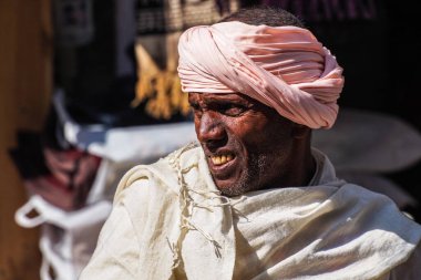 Udaipur, India - Jan 03, 2020: Traditional indian street market in Udaipur