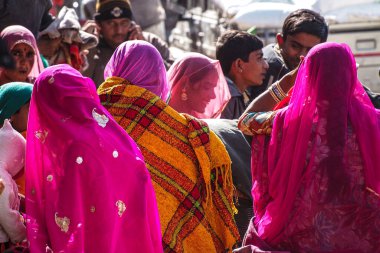 Jaisalmer, India - Dec 31, 2019: Rajasthani people in national clothes in Jaisalmer
