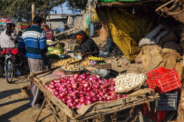 Old Delhi, India - Jan 09, 2020: A local market in a street near Jama Masjid