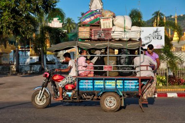 Kyaiktiyo, Myanmar - Nov 04, 2019: Burmese people of myanmar, former Burma on the road from Yangon to Kyaiktiyo, Asia
