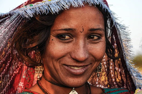 Jaisalmer Índia Dec 2019 Rajasthani Cigana Traje Tradicional Tribal Jóias — Fotografia de Stock