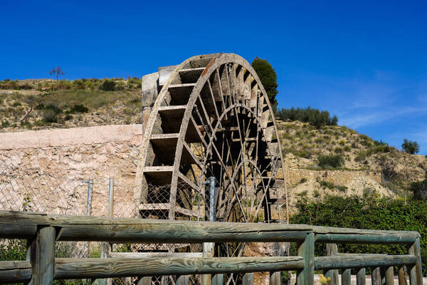 Ancient arabic mill, water noria at Abaran village in Murcia region, Spain Europe. Ruta de las Norias, La Norica