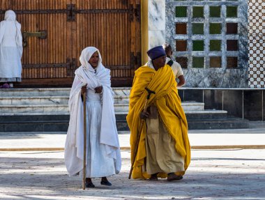 Aksum, Etiyopya - Şubat 09, 2020: Etiyopya Kilisesi, Etiyopya 'nın Axum kentindeki tüm Ortodoks Etiyopyalılar için en kutsal yer..
