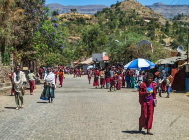 Lalibela, Etiyopya - 13 Şubat 2020: Etiyopya, Afrika 'da Etiyopya halkı