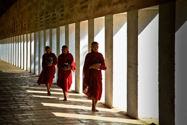 Баган Мьянма Ноября 2019 Года Бирманские Монахи Золотой Пагоды Швезигон — стоковое фото