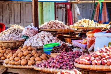 Pyin Oo Lwin, Maymyo, Myanmar 'daki gıda pazarı, Asya' daki eski Burma