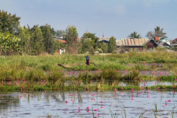 Maisons Flottantes Bois Sur Lac Inle Shan Myanmar Ancienne Birmanie — Photo