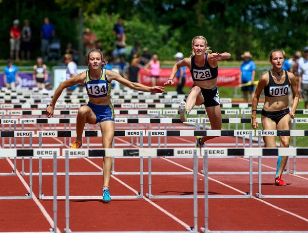 Regensburg Duitsland Juli 2019 Bavarian Atletiek Kampioenschap Hordelopen Evenement — Stockfoto