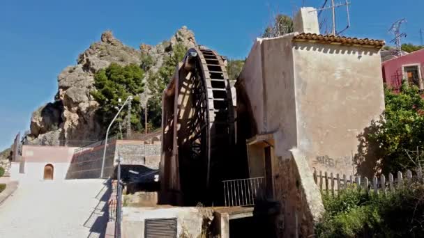 Oude Arabische Molen Water Noria Abaran Dorp Murcia Spanje Europa — Stockvideo
