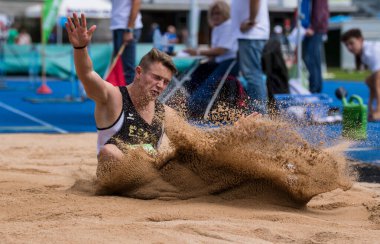 Regensburg, Almanya - 20 Temmuz 2019: uzun atlama şampiyonası
