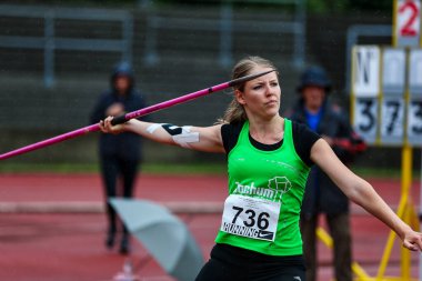 Regensburg, Almanya - 20 Temmuz 2019: Bavyera Atletizm Şampiyonası cirit atma etkinliği