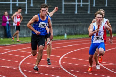 Regensburg, Almanya - 20 Temmuz 2019: Bavyera Atletizm Şampiyonası 4x400