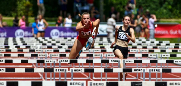 Regensburg Alemanha Julho 2019 Evento Corrida Obstáculos Campeonato Atletismo Baviera — Fotografia de Stock