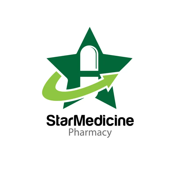 Cápsula Medicina Estrella Logo Diseños Soluciones — Vector de stock