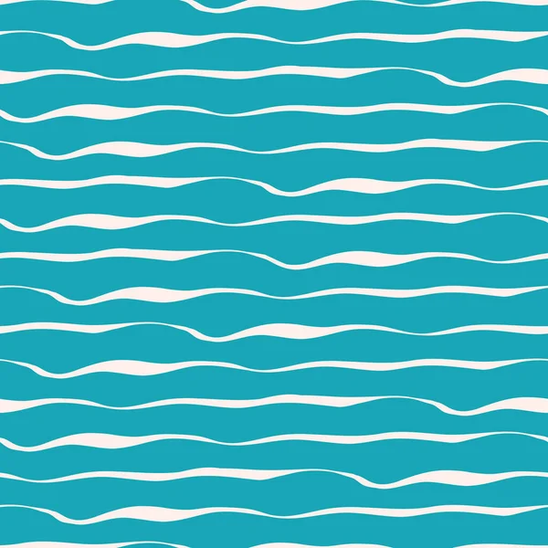 Abstracto dibujado a mano denso estilo pincelada olas de mar o líneas. Patrón de vector geométrico sin costuras sobre fondo azul océano. Ideal para productos de temática marina, spa, bienestar, belleza, papelería, concepto — Vector de stock