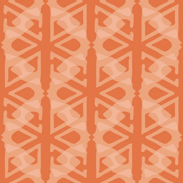 Design tribal moderne en diamant crème de style damassé avec des couches transparentes. Modèle vectoriel sans couture sur fond orange vif. Idéal pour le bien-être, produits spa, tissu, emballage, papeterie, texture — Image vectorielle