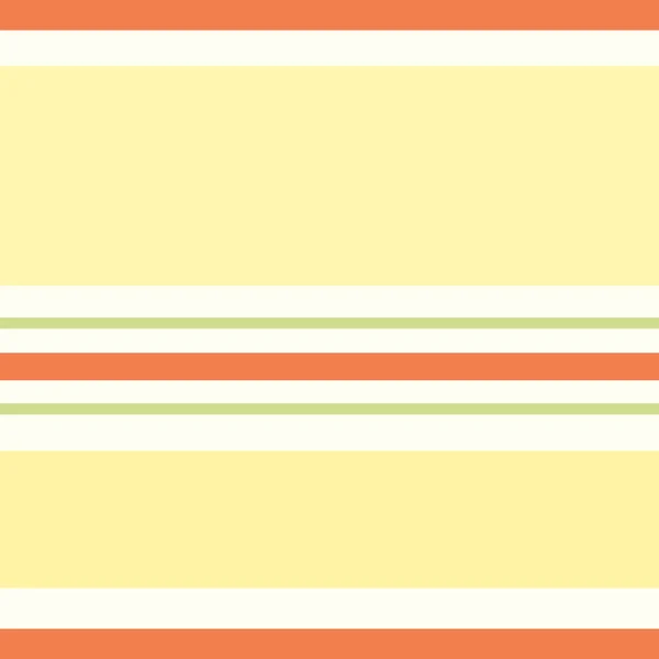 Horizontale orangefarbene, gelbe, grüne schmale und breite Streifen in unterschiedlichen geometrischen Formen. nahtloses Vektormuster auf weißem Hintergrund. ideal für Wellness, Sommer, Strandprodukte, Verpackung, Stoff — Stockvektor