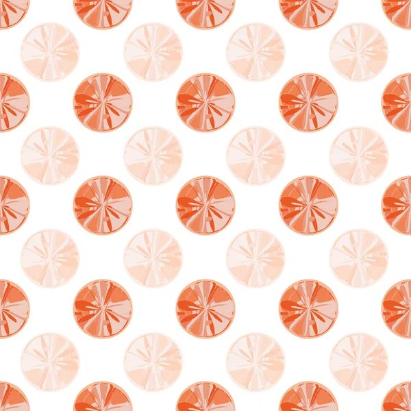 グレープフルーツのスライスに似た質感のパステルピンクとオレンジの円をペイント。白い背景にシームレスな幾何学的ベクトルパターン。ウェルネス、健康、美容製品、夏、包装に最適です。 — ストックベクタ