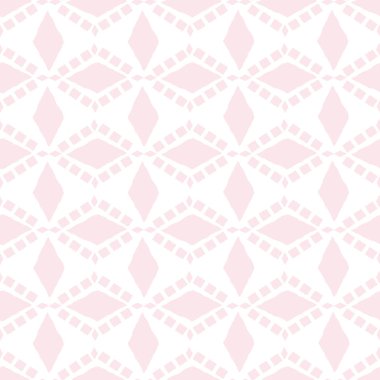 Vektör pastel pembe ve beyaz elmas biçimli arka plan. Kusursuz geometrik tasarım. Düzensiz resim efekti. Sağlık, yaz, spor ürünleri, ambalaj, ev dekorasyonu için harika.