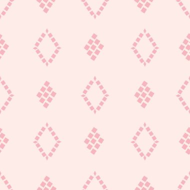 Vektör pastel pembe elmas şekilli tuğla desenli arka plan. Kusursuz geometrik vektör tasarımı. Düzensiz resim efekti. Sağlık, yaz, spor ürünleri, ambalaj, ev dekorasyonu, kırtasiye malzemeleri için harika.