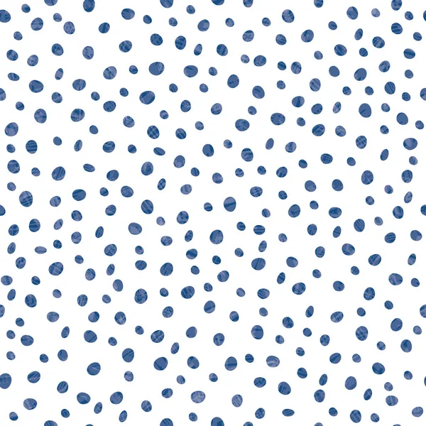 Blue watercolor effect polka dots in dense all over print vector design. Seamless pattern on white background. For wellness, summer, vacation, sport products, packaging, stationery, fabric, texture — Stock Vector