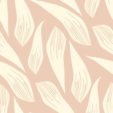 Simple abstract white petals or leaves in hand painted style design. Seamless vector pattern on pastel pink background. Great for beauty packaging , weddings, giftwrap, stationery, fabric, home decor