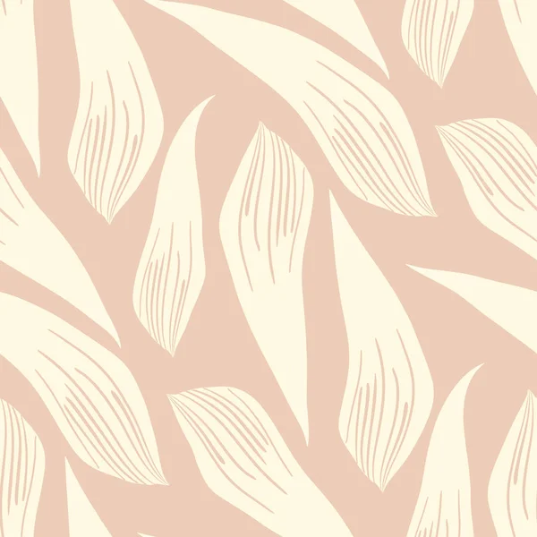 Pétalos blancos abstractos simples u hojas en diseño de estilo pintado a mano. Patrón vectorial sin costuras sobre fondo rosa pastel. Ideal para envases de belleza, bodas, envolturas de regalos, papelería, tela, decoración para el hogar — Archivo Imágenes Vectoriales