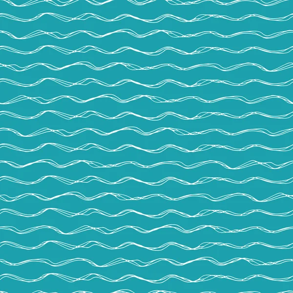 Κυματιστή γραμμή αδιάλειπτη διανυσματική μοτίβο φόντο. Χειροποίητο παράτυπο σκηνικό οριζόντιου θαλάσσιου κύματος. Αφηρημένη θαλάσσια γεωμετρική λωρίδα σε όλο το αποτύπωμα. Για ναυτικά, ύδατα, ωκεάνια έννοια. — Διανυσματικό Αρχείο