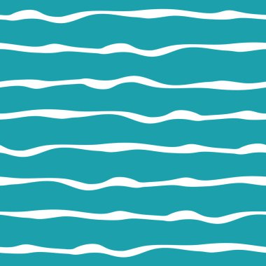 Wavy line seamless vector pattern background. Linear geometric ocean waves white blue backdrop. Hand drawn irregular brush stroke style illustration. All over print for marine, beach vacation concept