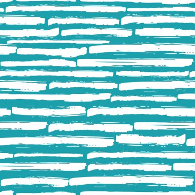 Doğrusal geometrik çizgili, dikişsiz vektör desenli arka plan. Kaba, boyalı fırça darbeleri, çizgili arka plan. El çizimi yatay grunge şeritleri çizimi. Yoğun su mavi ve beyaz tasarımı.
