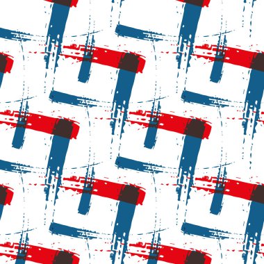 Renkli fırça darbesi kanvasın kusursuz desen arka planı. Kabaca araklanmış çapraz çizgili arka plan. Modern kırmızı mavi kumaş dokusu etkisi. Kumaş, ev dekorasyonu için kumaşın her yerinde sanat eserleri var.