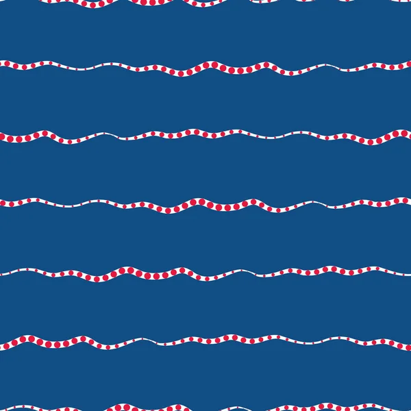 波纹线无缝矢量图案背景.笔刷式水平海浪背景.摘要海洋几何条纹，波尔卡圆点全印。关于航海、水、海洋概念. — 图库矢量图片