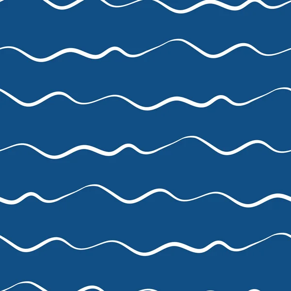 Κυματιστές γραμμές αδιάλειπτη διάνυσμα μοτίβο φόντο. Λεπτό χέρι που ανώμαλη doodle στυλ οριζόντιο θαλάσσιο κύμα φόντο. Αφηρημένη θαλάσσια γεωμετρική λωρίδα σε όλο το αποτύπωμα. Για ναυτικά, ύδατα, ωκεάνια έννοια. — Διανυσματικό Αρχείο