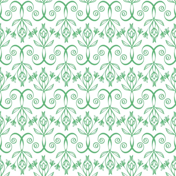 Elegant celtic swirl seamless vector pattern background. Modern stylized floral green white backdrop. Hand drawn geometric ornate repeat. All over print for irish, scottish gaelic wedding concept — Stock Vector