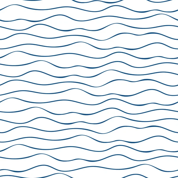 Διάνυσμα αφηρημένο χέρι που ναυτικό μπλε doodle κύματα του ωκεανού. Γεωμετρικό σχέδιο χωρίς ραφή σε λευκό φόντο. Αφηρημένο γραμμικό φόντο. Μεγάλη για θαλάσσια, ναυτικά προϊόντα, έννοια των παραθαλάσσιων διακοπών. — Διανυσματικό Αρχείο