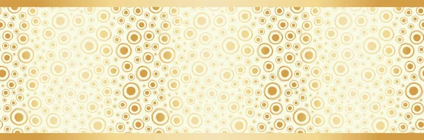 Gouden folie cirkels naadloze vector patroon rand. Moderne stijlvolle stippen metalen banner. Champagne zeepbel overal print voor luxe lint, rand trim, viering, Golden Wedding verjaardag concept — Stockvector